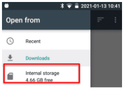 Click Open from > Internal storage