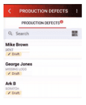 Select PRODUCTION DEFECTS—Displays Draft workflows